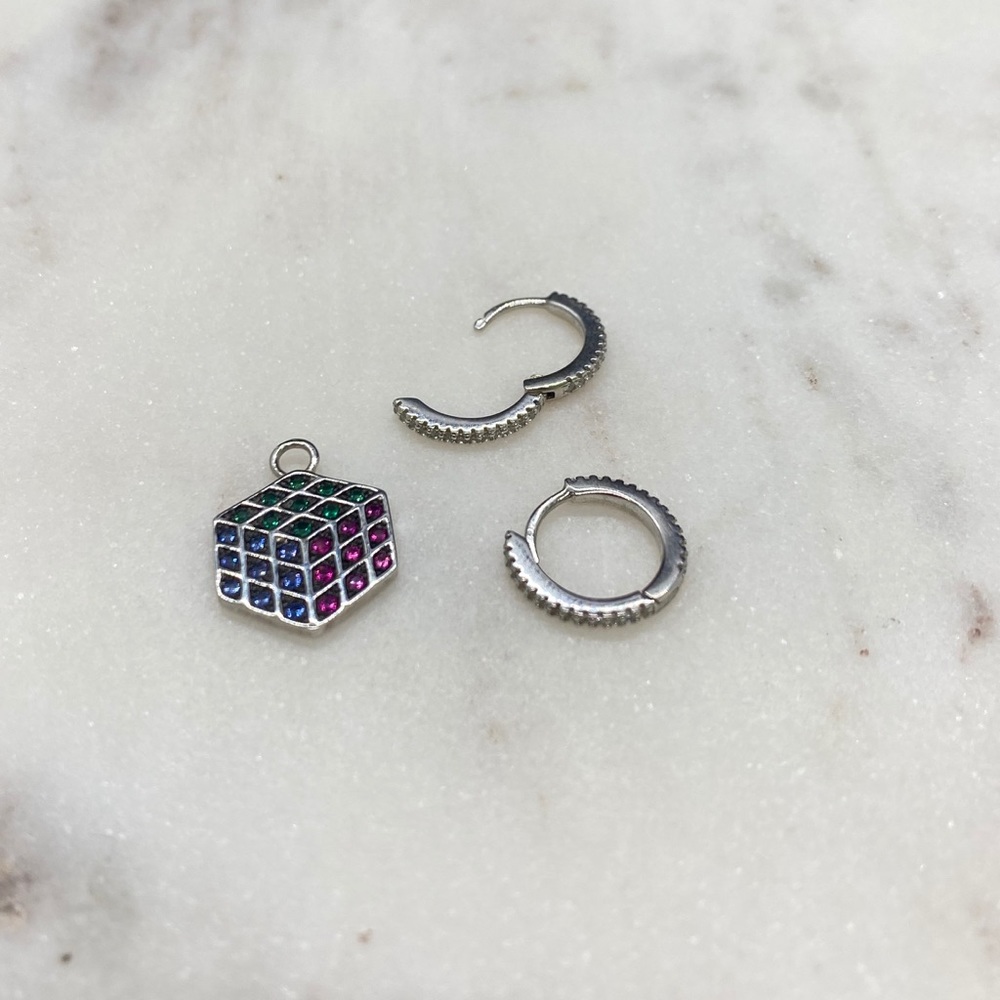 Sterling silver pave mix-matched huggies